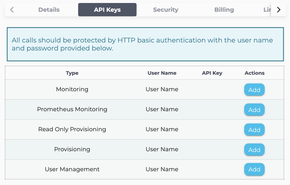 Add API keys on this screen.