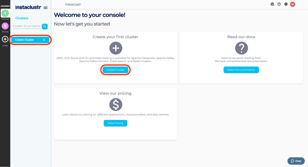 Location of Create Cluster Buttons