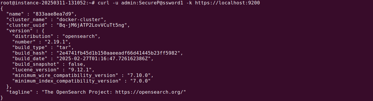 Docker Opensearch tutorial terminal screenshot