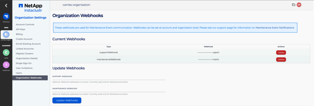 Go to the Organization Webhooks tab in the Organization Settings menu